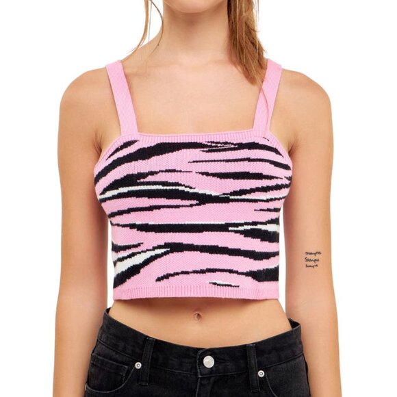 NEW! GREY LAB Pink Zebra Stripe Animal Print Knit Tank Top - Picture 7 of 7